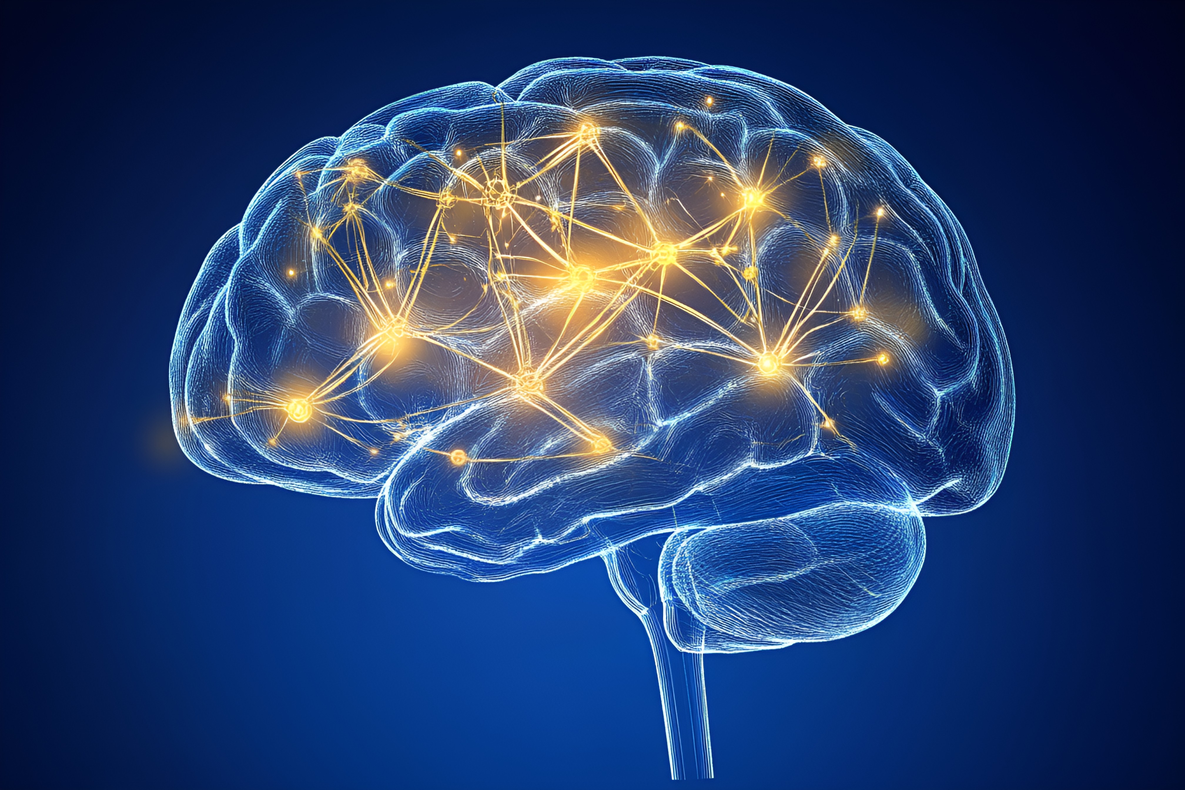 09140007282c3cb0ed36e16f535a5bebd3644c64.jpg 3D渲染蓝色背景大脑神经网络连接点黄色线条插画(商业使用).jpg