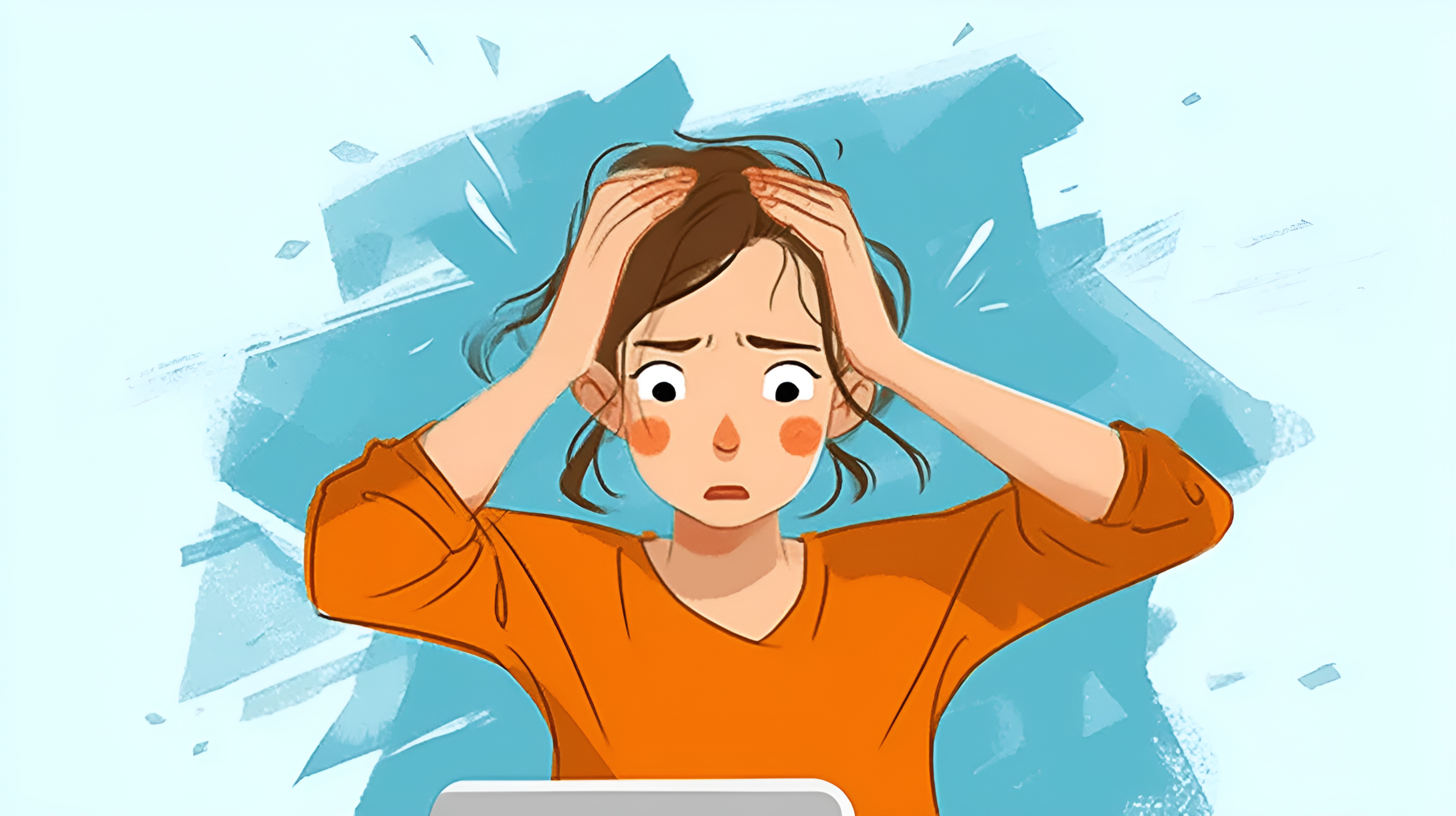 b5cabe9f8e4dab492296688179da7ef6f1afbcc9.jpg 头疼插画卡通简约风成年女性惊讶困惑表情抓头发紧张动作插画(商业使用).jpg