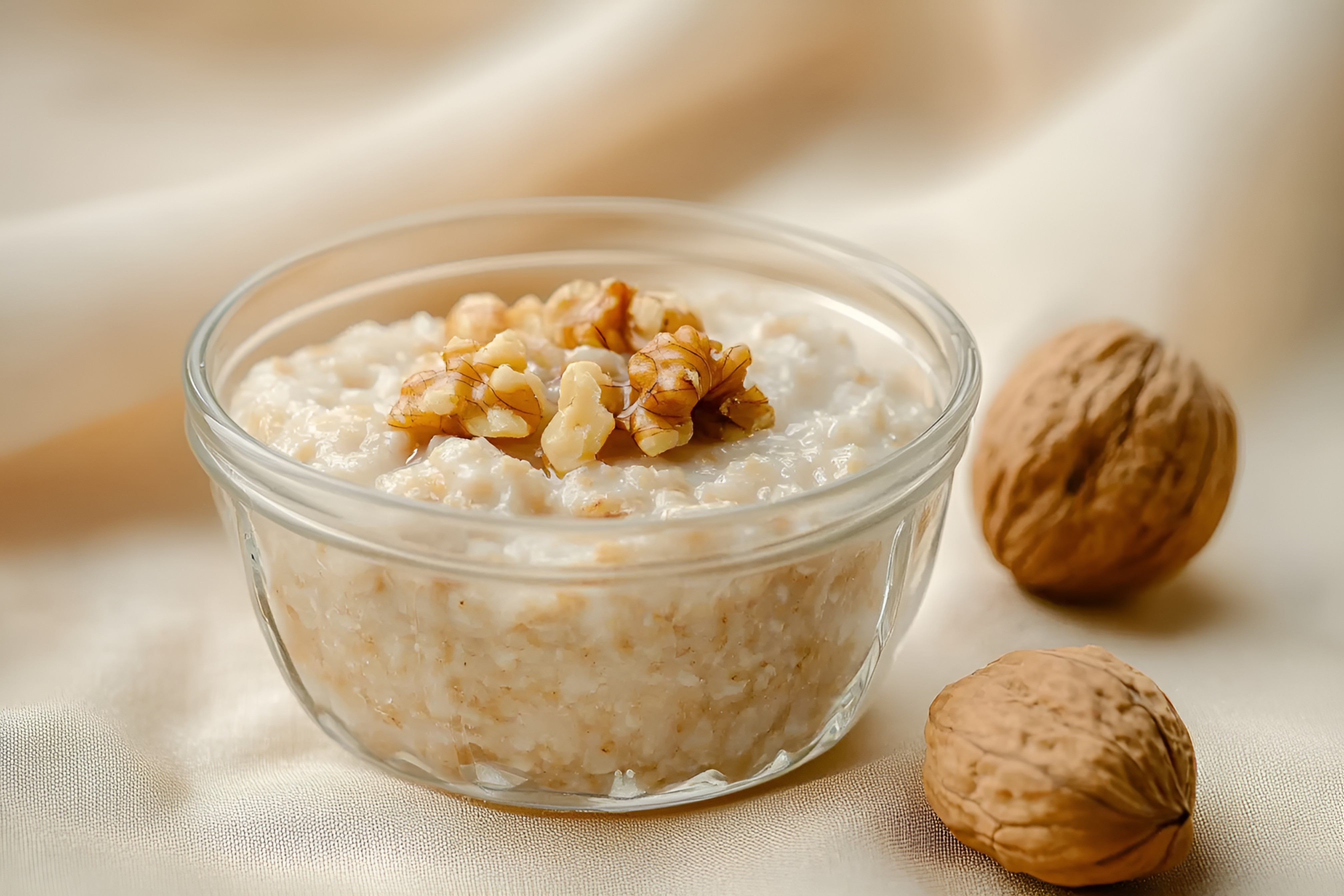 简约风格米色棕色温暖舒适燕麦粥核桃早餐美食商业照片（商业使用）.jpg