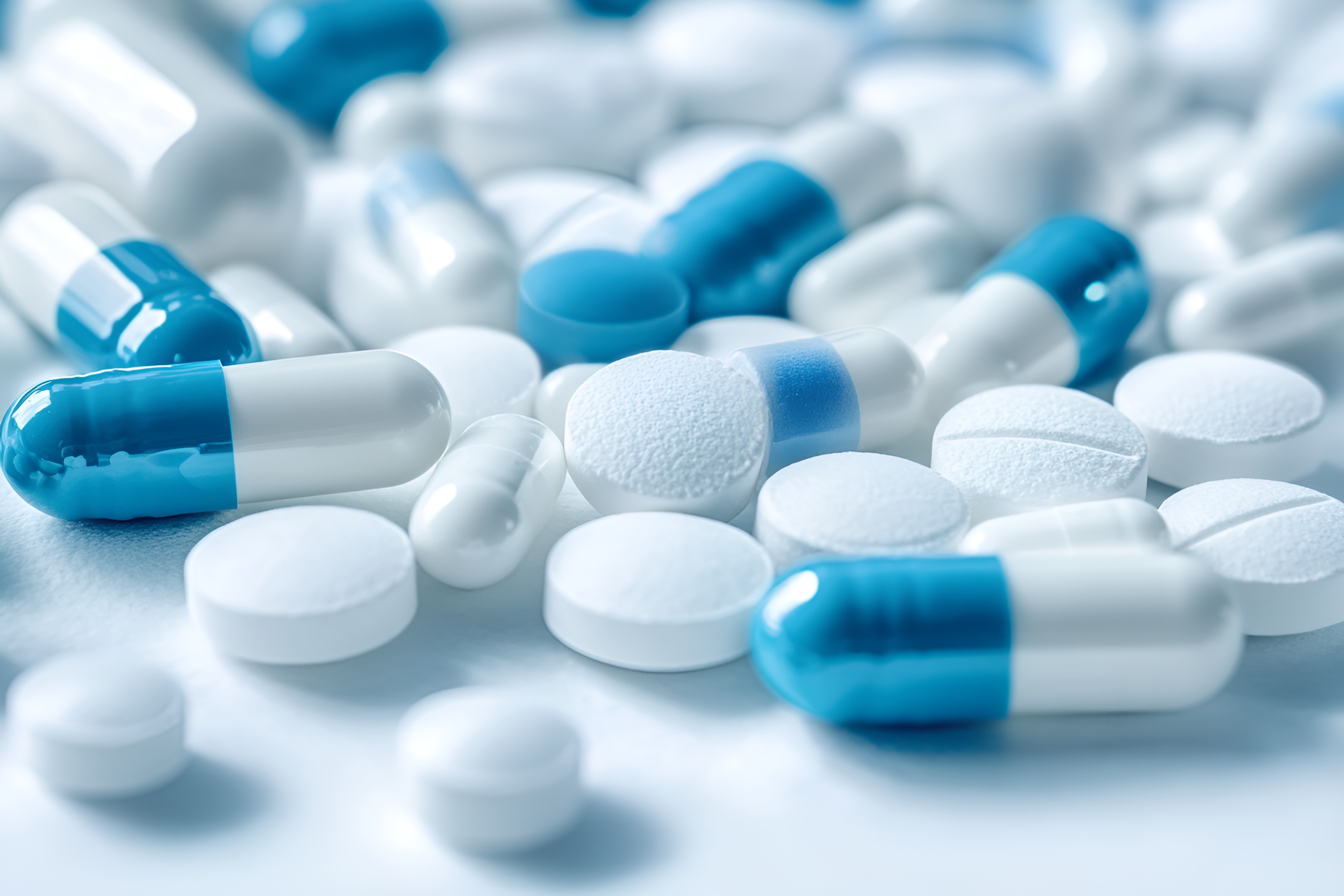 简约清新风格白色蓝色药丸胶囊药片商业照片（商业使用）.jpg