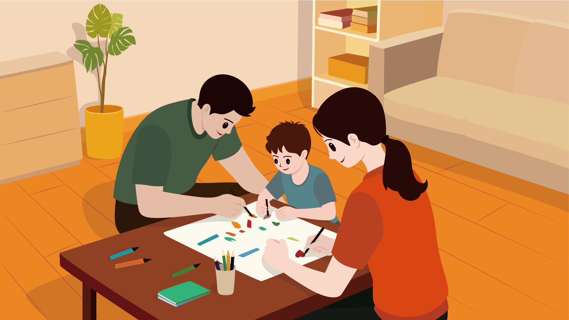 父母教孩子画画亲子活动插画.png